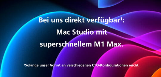Mac Studio-Aktionswochen bei DTPdirekt. Attraktive Abholpreise für viele direkt verfügbare Modelle.