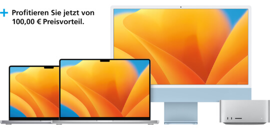 Unser Angebot des Monats im Oktober 2023: Sparen Sie 100,00 € beim Kauf neuen MacBook Air, MacBook Pro, Mac Studio und iMac¹.